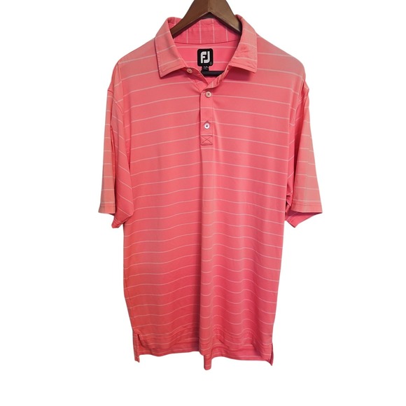 FootJoy Golf Polo Shirt‎ Striped Performance Athletic Casual Pink Large - Picture 5 of 7